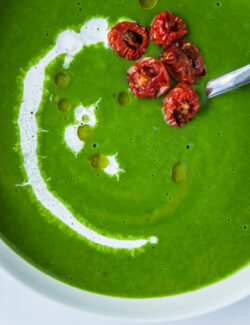 Fresh Spinach Soup with Minted Pea and Cilantro