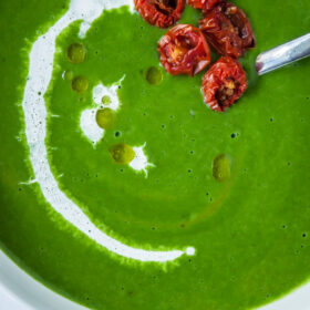 Fresh Spinach Soup with Minted Pea and Cilantro