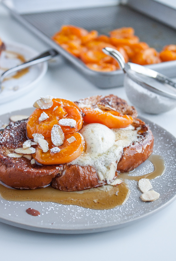 Challah French Toast with Roasted Apricots and Vanilla Mascarpone