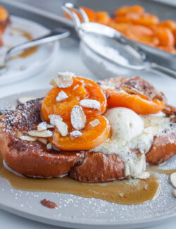 Challah French Toast with Roasted Apricots and Vanilla Mascarpone