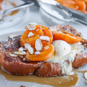 Challah French Toast with Roasted Apricots and Vanilla Mascarpone