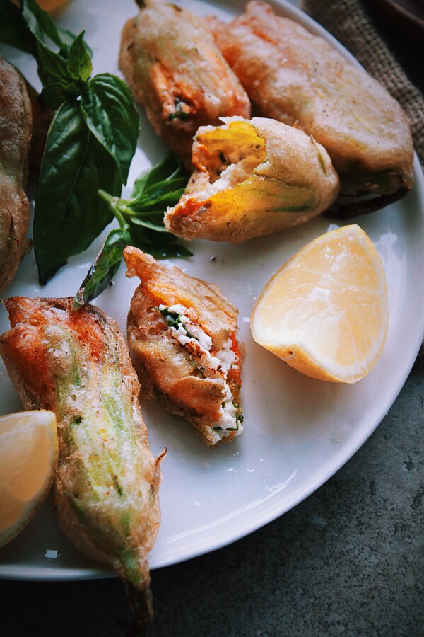 Fried Zucchini Blossoms Stuffed with Basil Ricotta