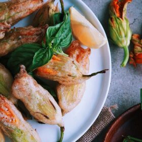 Fried Zucchini Blossoms Stuffed with Basil Ricotta