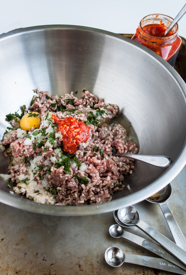 Harissa Lamb Meatball Mixture in Bowl