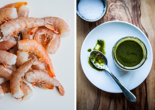 Raw Shrimp and Basil Oil