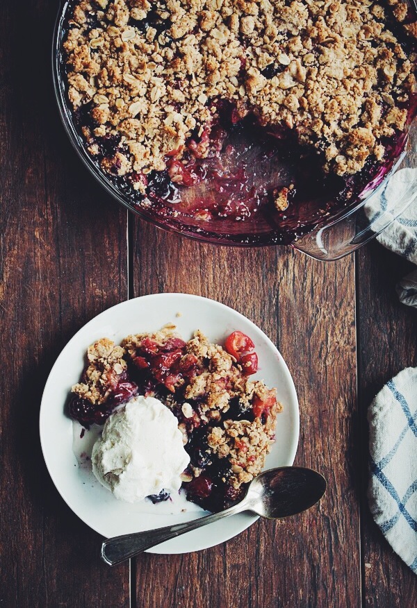 Sour Cherry Crisp with Vanilla Ice Cream