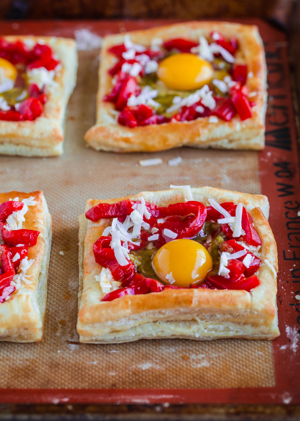 PreBaked Egg Puff Pastry Squares with Cheddar and Green Harissa