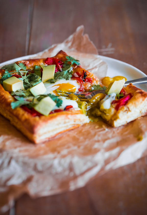 Egg Puff Pastry Squares with Cheddar and Green Harissa