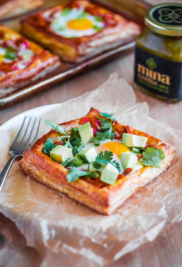 Egg Puff Pastry Squares with Cheddar and Green Harissa