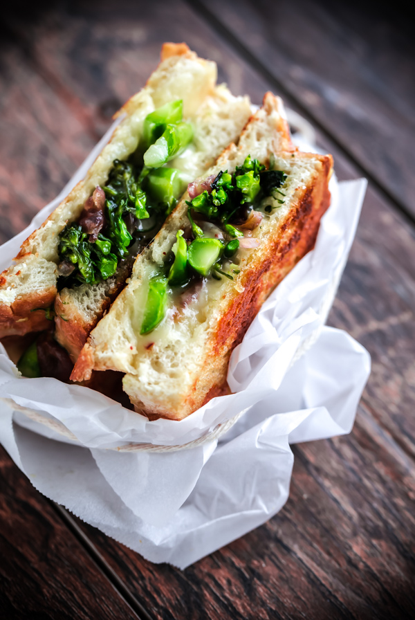 Grilled Cheese Sandwiches with Broccolini and Sautéed Onions