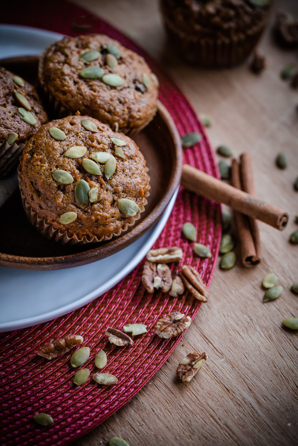 Healthy Pumpkin Carrot Pecan Muffins |