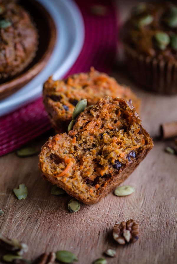 Healthy Pumpkin Carrot Pecan Muffins |