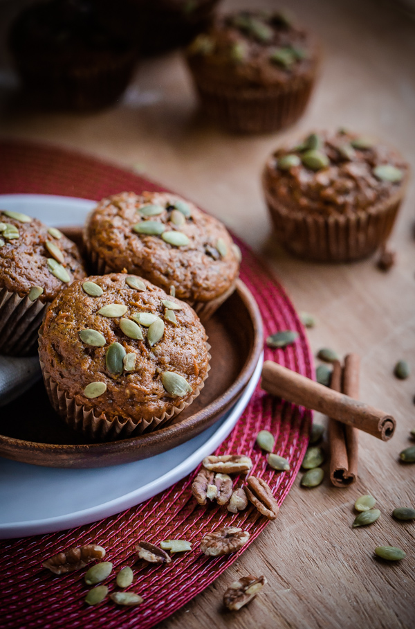 Healthy Pumpkin Carrot Pecan Muffins |