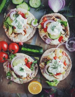 Homemade Chicken Pitas with Jalapeño Whipped Feta and Quick Tzatziki