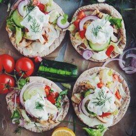 Homemade Chicken Pitas with Jalapeño Whipped Feta and Quick Tzatziki