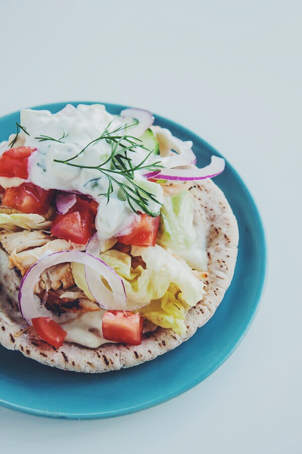 Homemade Chicken Pitas with Jalapeño Whipped Feta and Quick Tzatziki