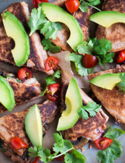 Weeknight Veggie Quesadillas Topped with Avocado