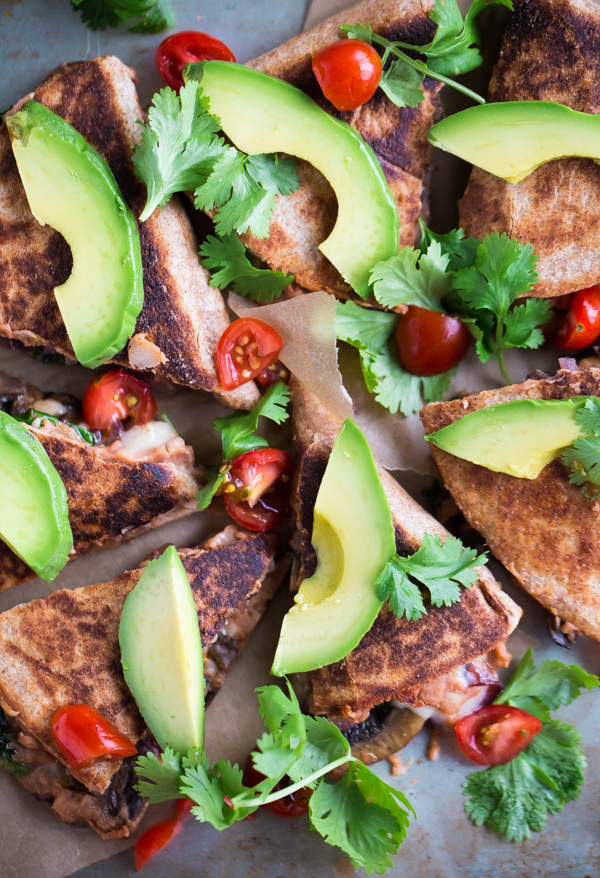 Weeknight Veggie Quesadillas Topped with Avocado