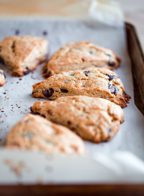 Brown Butter Chocolate Chip Scones. Flaky, homemade scones infused with brown butter and topped with a brown butter glaze!