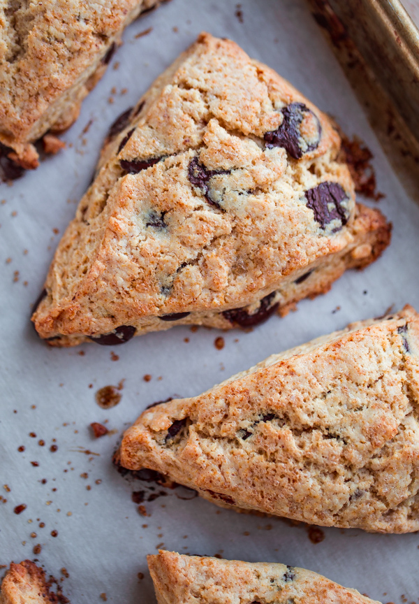 Brown Butter Chocolate Chip Scones. Flaky, homemade scones infused with brown butter and topped with a brown butter glaze!