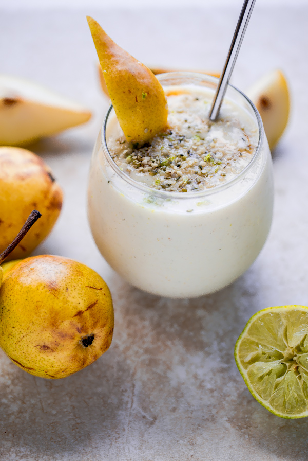 Pear Smoothie with Vanilla, Honey, and Lime Zest