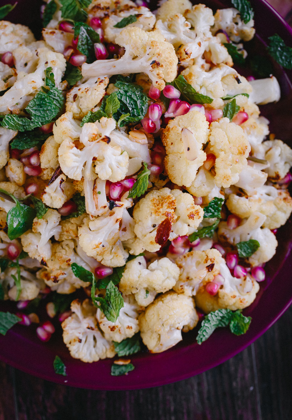 Roasted Cauliflower with Pomegranate Arils, Mint, and Toasted Almonds