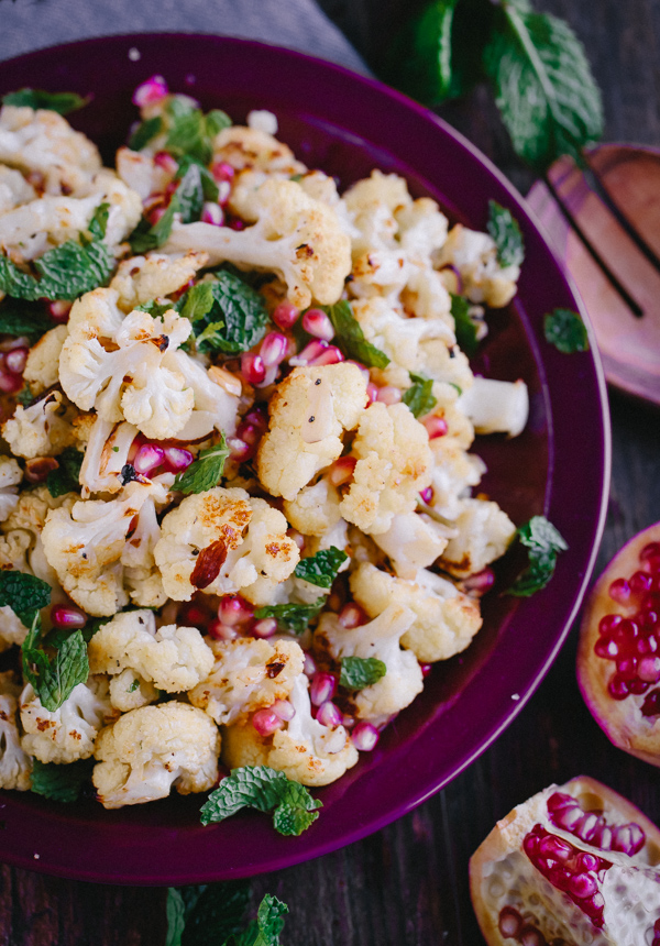 Roasted Cauliflower with Pomegranate Arils, Mint, and Toasted Almonds