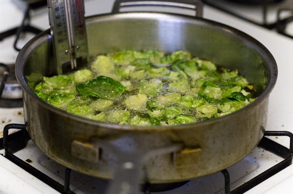 Fried Brussels Sprout Leaves with Lemon & Chili Flakes. The perfect crispy snack! 