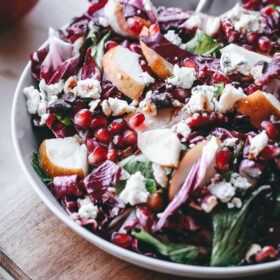 Raddichio, Pear, Gorgonzola, Pomegranate, and Walnut Salad