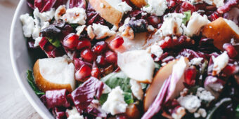 Raddichio, Pear, Gorgonzola, Pomegranate, and Walnut Salad