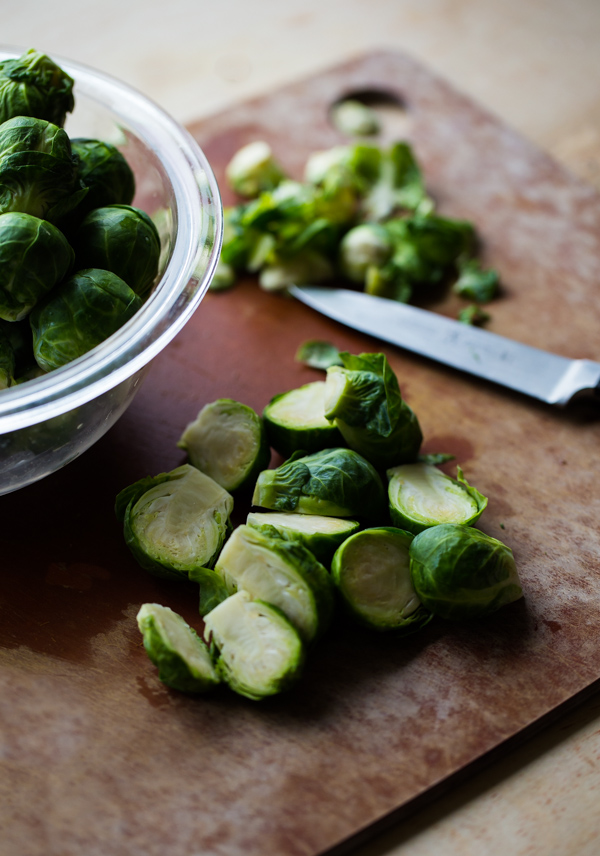 Sliced Brussels sprouts on Cutting Board