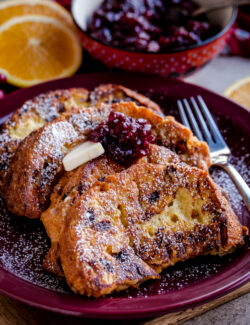 Panettone French Toast with Cranberry Compote