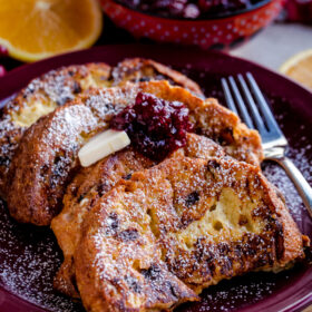 Panettone French Toast with Cranberry Compote