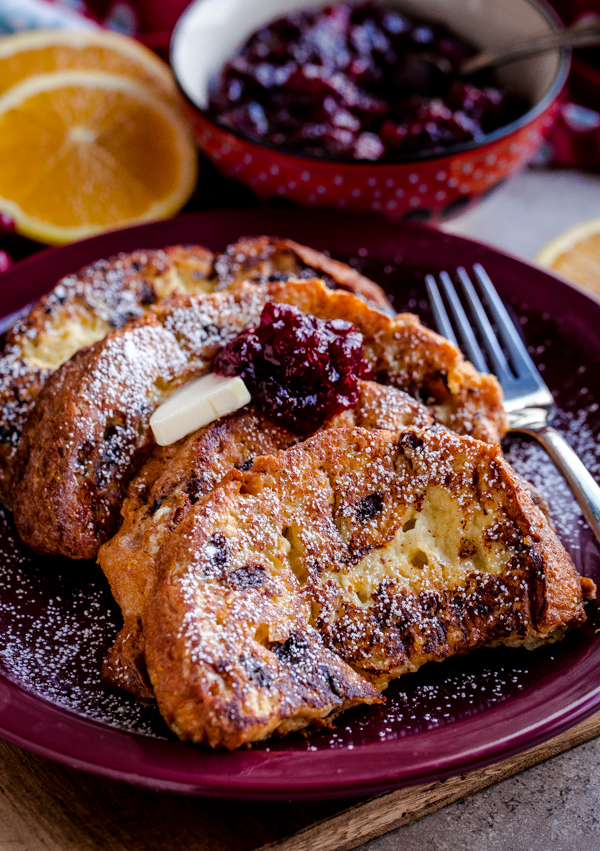 Panettone French Toast with Cranberry Compote