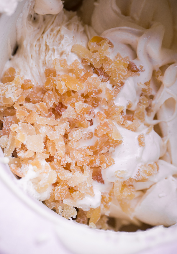 Eggnog Ice Cream with Candied Ginger Pieces
