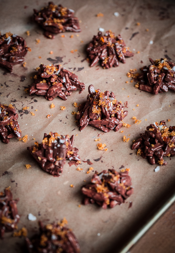 Milk and Dark Chocolate Rochers with Caramel Sugar and Sea Salt