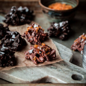 Milk and Dark Chocolate Rochers with Caramel Sugar and Sea Salt