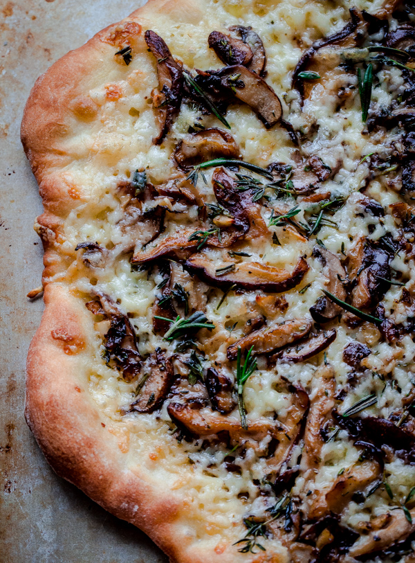 Mushroom Pizza with Havarti Cheese, Fresh, Herbs, and Truffle Oil