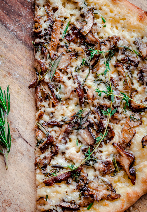 Mushroom Pizza with Havarti Cheese, Fresh, Herbs, and Truffle Oil