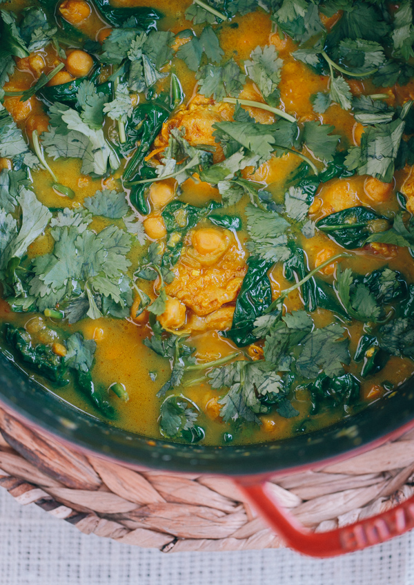 Braised Indian Chicken with Chickpeas and Spinach