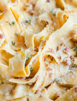 Creamy Leek and Pancetta Pappardelle for Two