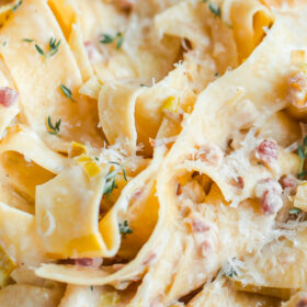 Creamy Leek and Pancetta Pappardelle for Two