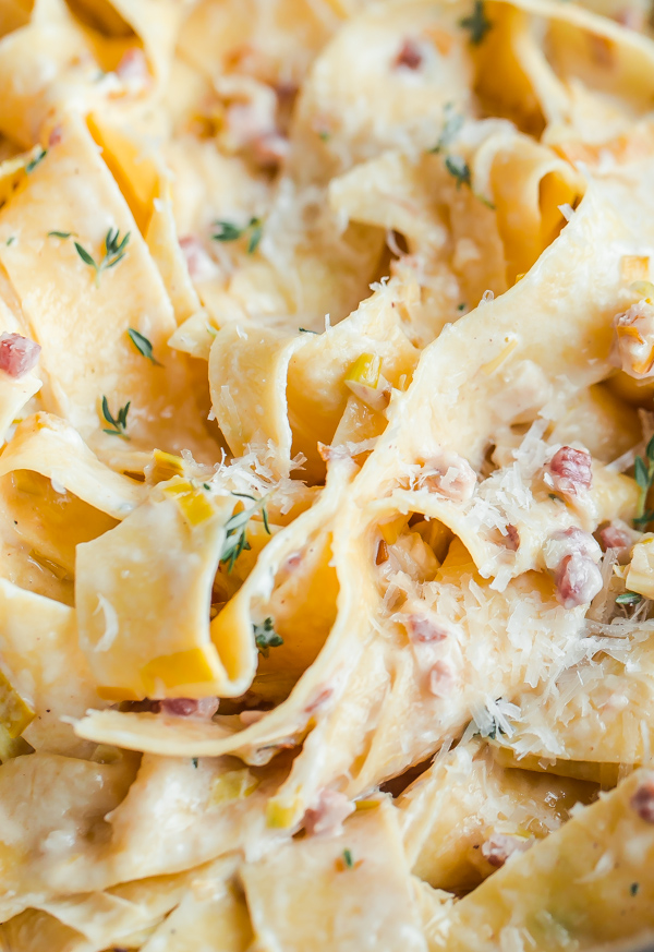 Creamy Leek and Pancetta Pappardelle Pasta
