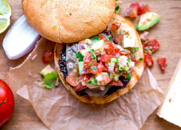 Southwest Burgers with Pepper Jack Cheese and Avocado Salsa