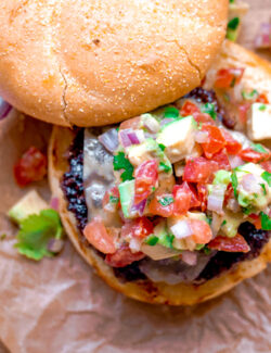 Southwest Burgers with Pepper Jack Cheese and Avocado Salsa