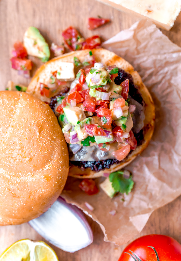 Southwest Burgers with Pepper Jack Cheese and Avocado Salsa