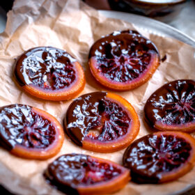 Homemade Candied Blood Orange Slices with Dark Chocolate