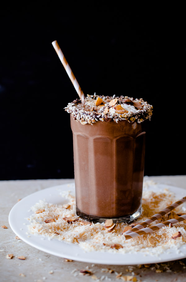 Healthy Almond Joy Smoothie. Vegan, gluten-free, and delicious!