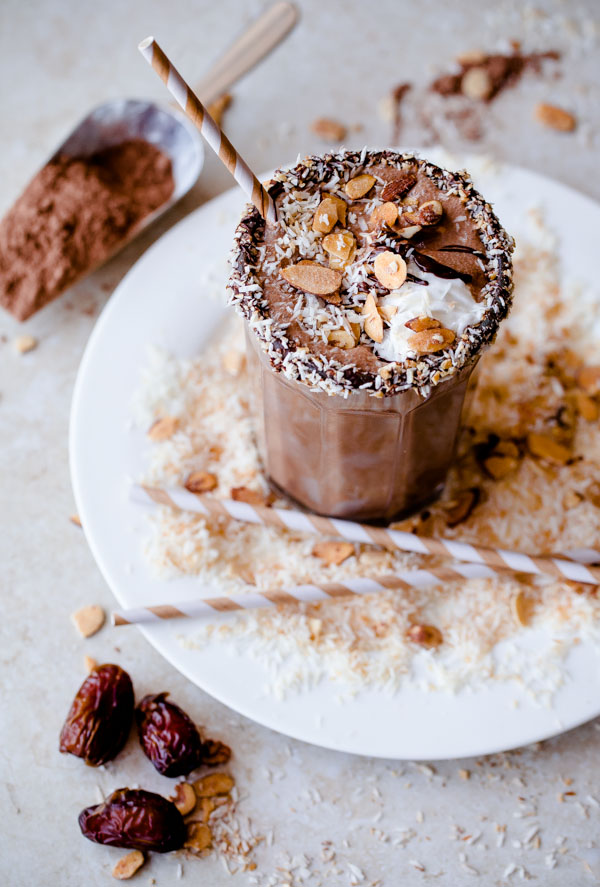 Healthy Almond Joy Smoothie. Vegan, gluten-free, and delicious!