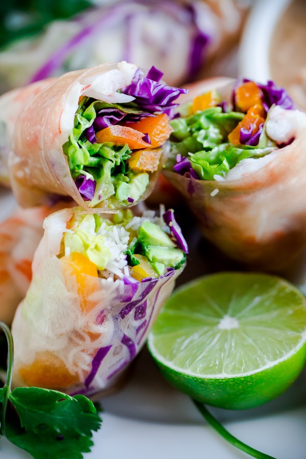 Brown Rice Shrimp Summer Rolls with Peanut Lime Dipping Sauce